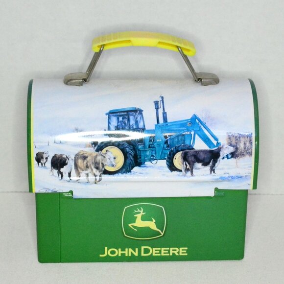 Pair Of John Deere Collector Tins Box Lunch Pail Winter Scenes Farmhouse Decor - Picture 7 of 9
